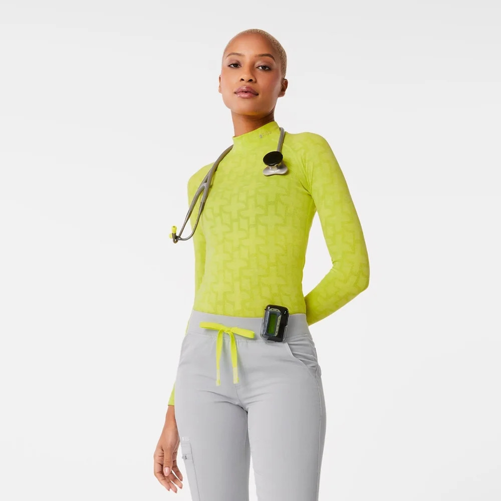 FIGS Medium Citrine Salta Womens XS Neon Yellow Long Sleeve Mook Neck Seamless